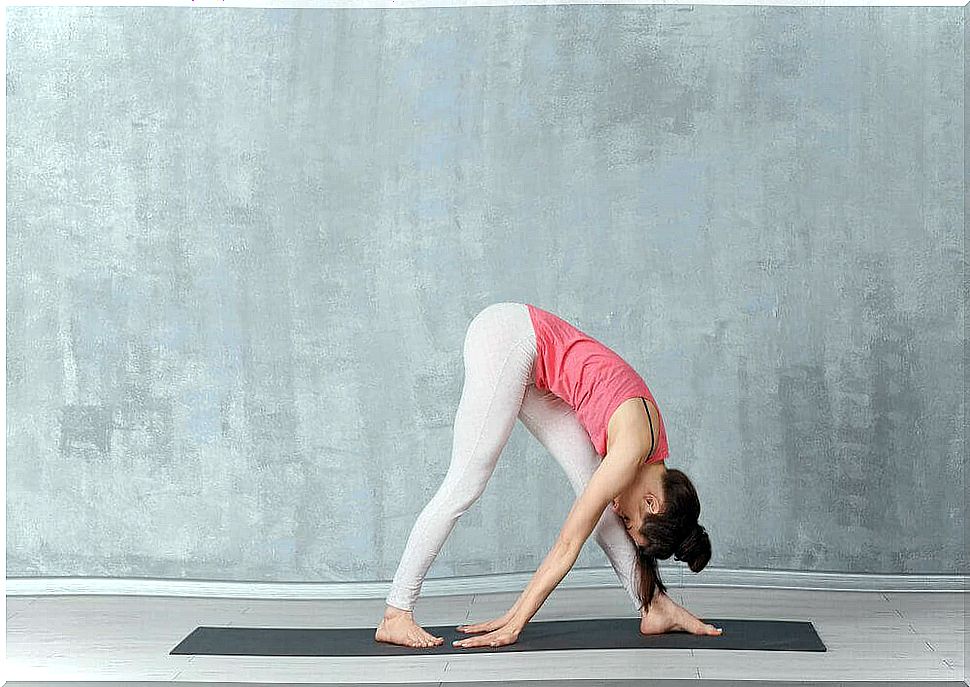 A downward-looking dog is in an easy yoga position