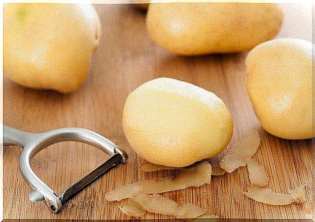 peeling potatoes