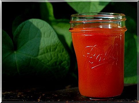 tomato juice in a glass jar