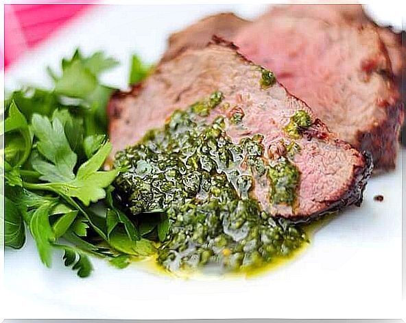 You can eat chimichurr with meat.